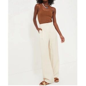 NEW Tuckernuck X Pomander place Cava Elegant Cream Wide-Leg Trousers pants SZ L